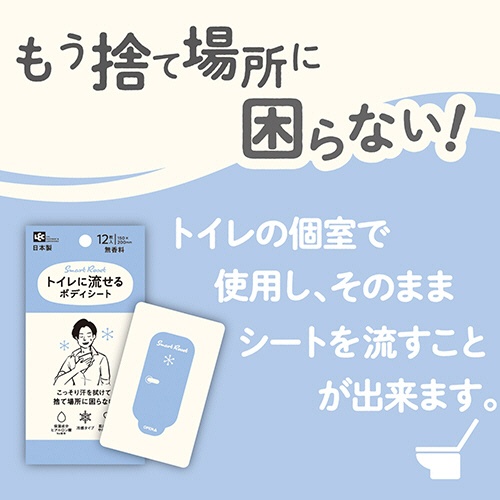 レック　ＳｍａｒｔＲｅｓｅｔ　男性用　流せるボディシート　無香料　Ｃ０１２６０　１パック（１２枚）4