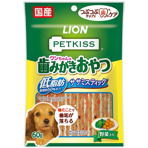 ライオン　ＰＥＴＫＩＳＳ　ワンちゃんの歯みがきおやつ　低脂肪ササミスティック　野菜入り　６０ｇ　１パック1