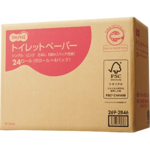 ＴＡＮＯＳＥＥ　トイレットペーパー　パック包装　シングル　芯なし　１３０ｍ　ピンク　１ケース（２４ロール：６ロール×４パック）3