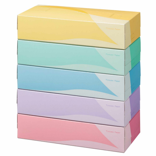 【クリックで詳細表示】TANOSEE ティッシュペーパー 5colors 200組/箱 1パック(5箱) TS5COLORS