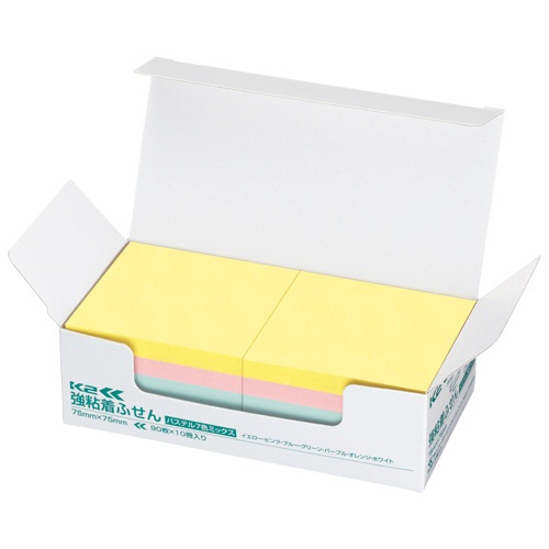 コクヨ　強粘着ふせん＜Ｋ２＞　７５×７５ｍｍ　パステルカラー７色　Ｋ２メ－ＫＰ７５７５Ｘ１０　１パック（１０冊）2