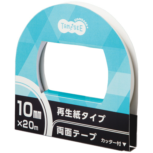 たのめーる】TANOSEE 再生紙両面テープ カッター付 10mm×20m 1巻の通販