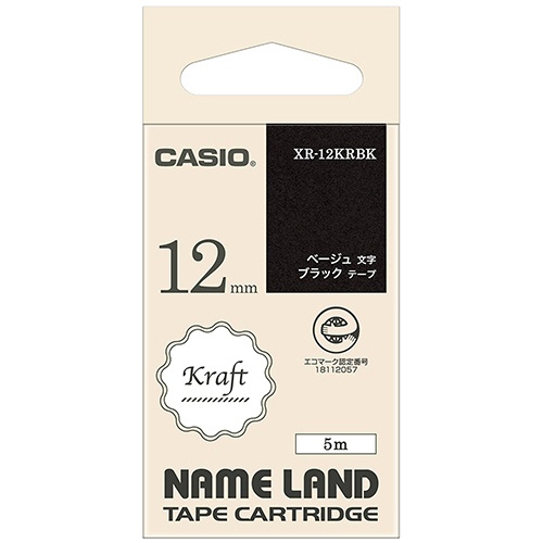 カシオ　ＮＡＭＥ　ＬＡＮＤ　クラフトテープ　１２ｍｍ×５ｍ　ブラック／ベージュ文字　ＸＲ－１２ＫＲＢＫ　１個1