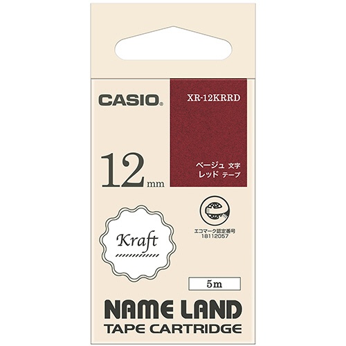 カシオ　ＮＡＭＥ　ＬＡＮＤ　クラフトテープ　１２ｍｍ×５ｍ　レッド／ベージュ文字　ＸＲ－１２ＫＲＲＤ　１個1