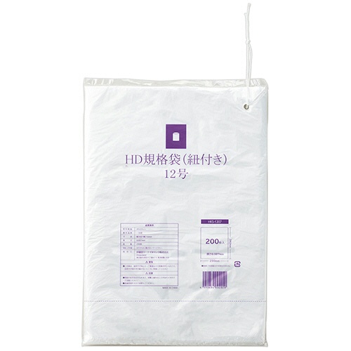伊藤忠リーテイルリンク　ＨＤＰＥ規格袋（紐付き）　１２号　０．００７×２３０×３４０ｍｍ　半透明　ＨＫＳ－１２０７　１パック（２００枚）1
