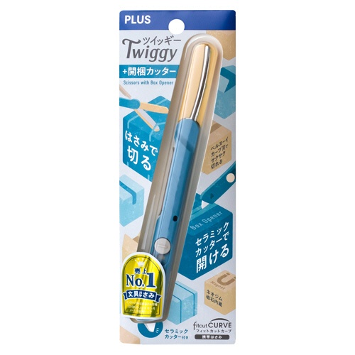 プラス　フィットカットカーブ　携帯はさみ　ツイッギー＋開梱カッター　刃渡り３８ｍｍ　ピーコックブルー　ＳＣ－１５０Ｐ　１本2