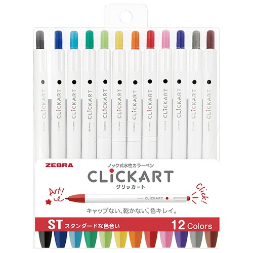 ゼブラ　ノック式水性カラーペン　クリッカート　１２色セットＳＴ　ＷＹＳＳ２２－１２ＣＳＴ　１パック1