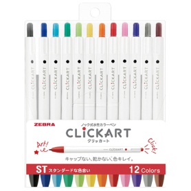 ゼブラ　ノック式水性カラーペン　クリッカート　１２色セットＳＴ　ＷＹＳＳ２２－１２ＣＳＴ　１パック