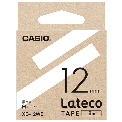 カシオ　ラテコ　詰替用テープ　１２ｍｍ×８ｍ　白／黒文字　ＸＢ－１２ＷＥ　１個1
