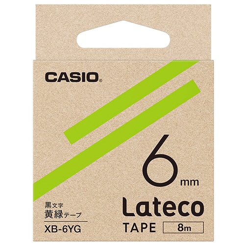 カシオ　ラテコ　詰替用テープ　６ｍｍ×８ｍ　黄緑／黒文字　ＸＢ－６ＹＧ　１個1