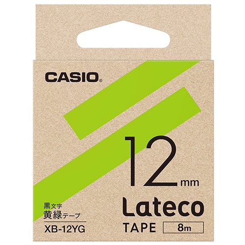 カシオ　ラテコ　詰替用テープ　１２ｍｍ×８ｍ　黄緑／黒文字　ＸＢ－１２ＹＧ　１個1