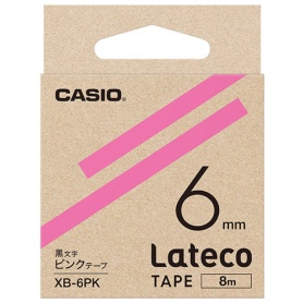 カシオ　ラテコ　詰替用テープ　６ｍｍ×８ｍ　ピンク／黒文字　ＸＢ－６ＰＫ　１個