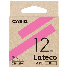 カシオ　ラテコ　詰替用テープ　１２ｍｍ×８ｍ　ピンク／黒文字　ＸＢ－１２ＰＫ　１個