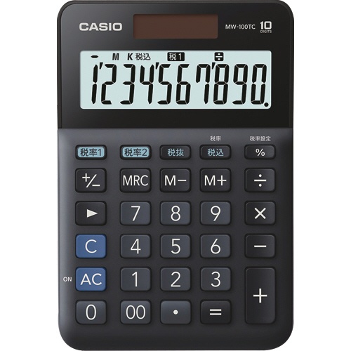 カシオ　Ｗ税率電卓　１０桁　ミニジャストタイプ　ブラック　ＭＷ－１００ＴＣ－ＢＫ－Ｎ　１台1