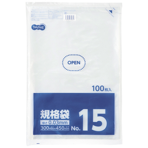 TANOSEE HDPE規格袋 紐なし15号 ヨコ300×タテ450×厚み0.01mm 1パック