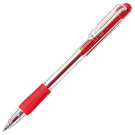 ＴＡＮＯＳＥＥ　ノック式なめらかインク油性ボールペン　グリップ付　０．７ｍｍ　赤　（軸色：クリア）　１パック（１０本）