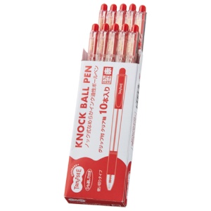 ＴＡＮＯＳＥＥ　ノック式なめらかインク油性ボールペン　グリップ付　０．７ｍｍ　赤　（軸色：クリア）　１パック（１０本）2