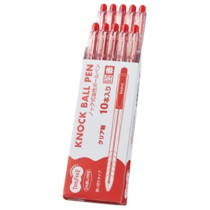 ＴＡＮＯＳＥＥ　ノック式油性ボールペン　０．７ｍｍ　赤　（軸色：クリア）　１パック（１０本）2