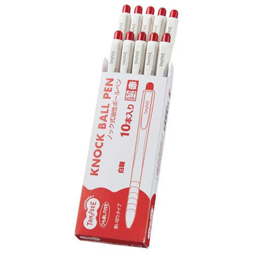 たのめーる】TANOSEE ノック式油性ボールペン 0.7mm 赤 (軸色:白) 1 