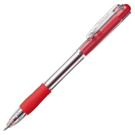 ＴＡＮＯＳＥＥ　ノック式油性ボールペン　グリップ付　０．７ｍｍ　赤　（軸色：クリア）　１パック（１０本）