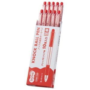 ＴＡＮＯＳＥＥ　ノック式油性ボールペン　グリップ付　０．７ｍｍ　赤　（軸色：クリア）　１パック（１０本）2