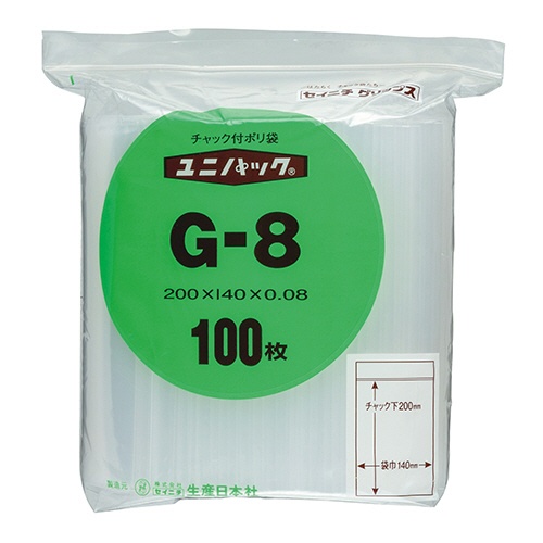 セイニチ　ユニパック　チャック付　ポリエチレン　ヨコ１４０×タテ２００×厚み０．０８ｍｍ　Ｇ－８　１パック（１００枚）1
