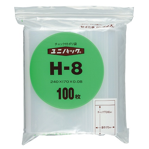 セイニチ　ユニパック　チャック付　ポリエチレン　ヨコ１７０×タテ２４０×厚み０．０８ｍｍ　Ｈ－８　１パック（１００枚）1