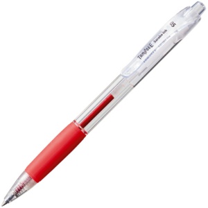 ＴＡＮＯＳＥＥ　ノック式油性ボールペン（なめらかインク）　０．５ｍｍ　赤　（軸色：クリア）　１本1