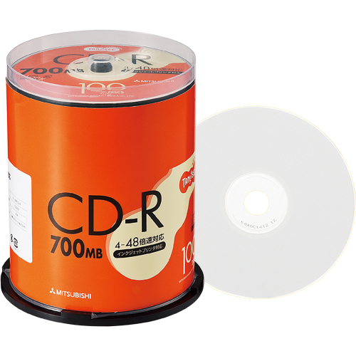 【クリックで詳細表示】TANOSEE 三菱ケミカルメディア データ用CD-R 700MB 48倍速 ホワイトプリンタブル スピンドルケース SR80FP100T 1パック(100枚) SR80FP100T