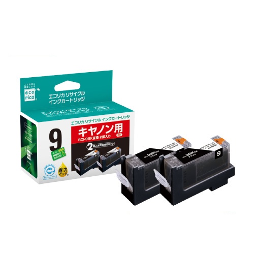 【クリックで詳細表示】エコリカ リサイクルインクカートリッジ [キヤノン：BCI-9BK互換] ECI-CA09B-2PT 1箱(2個) ECI-CA09B-2PT