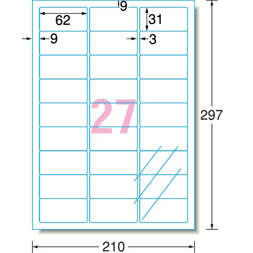 エーワン　ラベルシール［インクジェット］　光沢フィルム・透明　Ａ４　２７面　６２×３１ｍｍ　四辺余白付　角丸　２８９７２　１冊（１０シート）2