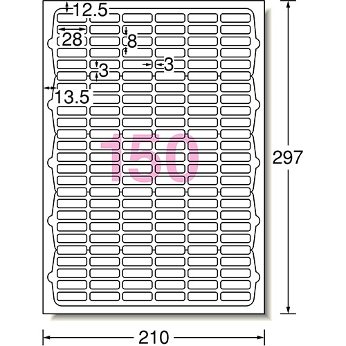 エーワン　ラベルシール［レーザープリンタ］　マット紙・ホワイト　Ａ４　１５０面　２８×８ｍｍ　四辺余白付　角丸　６５１５０　１冊（１０シート）2