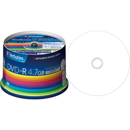 バーベイタム　データ用ＤＶＤ－Ｒ　４．７ＧＢ　１－１６倍速　ホワイトワイドプリンタブル　スピンドルケース　ＤＨＲ４７ＪＰ５０Ｖ３　１パック（５０枚）1