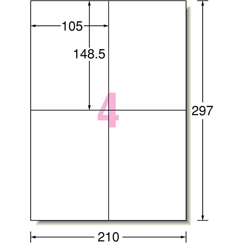 エーワン　ラベルシール［レーザープリンタ］　マット紙・ホワイト　Ａ４　４面　１０５×１４８．５ｍｍ　６５２０４　１冊（２０シート）2