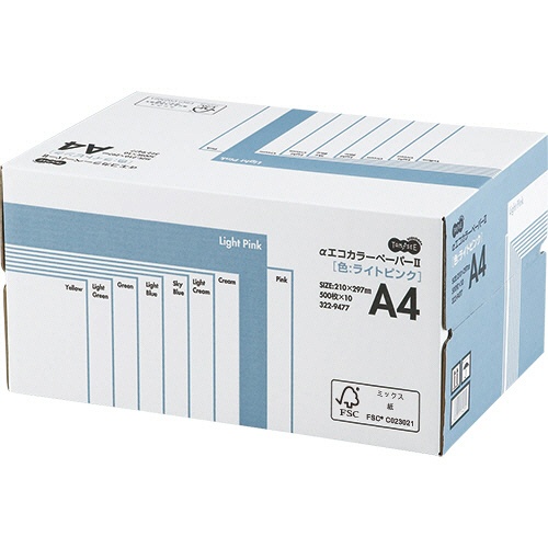 ＴＡＮＯＳＥＥ　αエコカラーペーパーII　Ａ４　ライトピンク　業務用パック　１箱（５０００枚：５００枚×１０冊）1