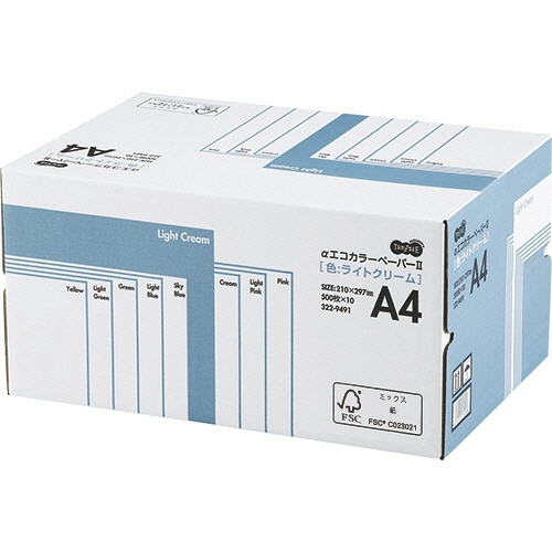 ＴＡＮＯＳＥＥ　αエコカラーペーパーII　Ａ４　ライトクリーム　業務用パック　１箱（５０００枚：５００枚×１０冊）1