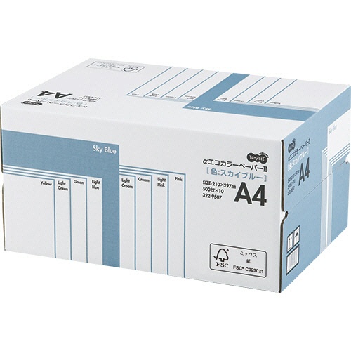 ＴＡＮＯＳＥＥ　αエコカラーペーパーII　Ａ４　スカイブルー　業務用パック　１箱（５０００枚：５００枚×１０冊）1