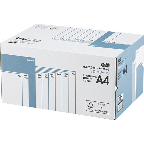 ＴＡＮＯＳＥＥ　αエコカラーペーパーII　Ａ４　グリーン　業務用パック　１箱（５０００枚：５００枚×１０冊）1