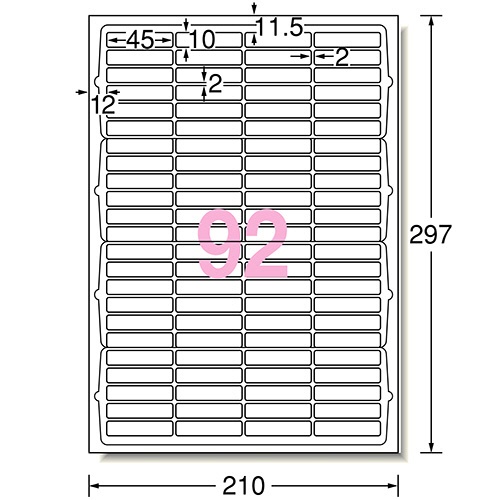 エーワン　ラベルシール［レーザープリンタ］　マット紙・ホワイト　Ａ４　９２面　４５×１０ｍｍ　四辺余白付　角丸　６６２９２　１冊（１００シート）2