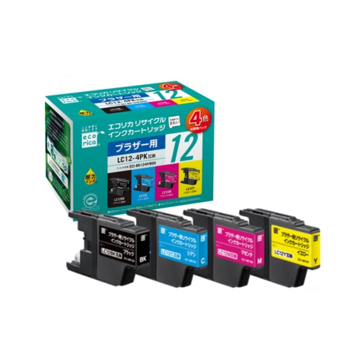 エコリカ　リサイクルインクカートリッジ　４色パック　［ブラザー：ＬＣ１２－４ＰＫ互換］　ＥＣＩ－ＢＲ１２４Ｐ／ＢＯＸ　１箱（４個：各色１個）1
