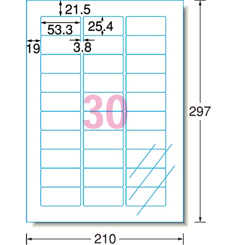 エーワン　ラベルシール［インクジェット］　光沢フィルム・透明　Ａ４　３０面　５３．３×２５．４ｍｍ　四辺余白付　角丸　２８９７３　１冊（１０シート）2
