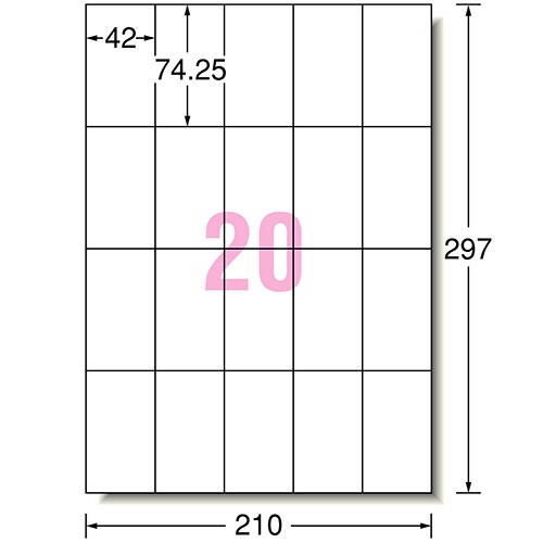 エーワン　ラベルシール［インクジェット］　マット紙・ホワイト　Ａ４　２０面　４２×７４．２５ｍｍ　６０２２０　１冊（２０シート）2