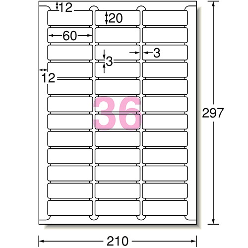 エーワン　ラベルシール［インクジェット］　マット紙・ホワイト　Ａ４　３６面　６０×２０ｍｍ　四辺余白付　角丸　６０２３６　１冊（２０シート）2