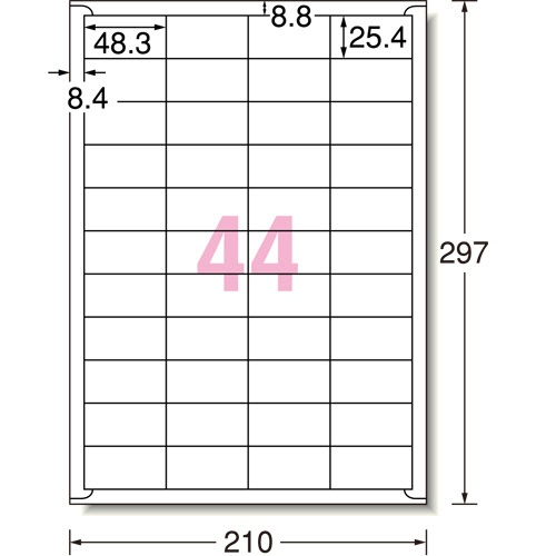 エーワン　ラベルシール［プリンタ兼用］　ハイグレードタイプ　マット紙・ホワイト　Ａ４　４４面　４８．３ｍｍ×２５．４ｍｍ　四辺余白付　７６２４４　１冊（１００シート）2