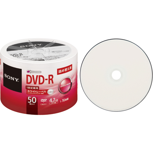 【クリックで詳細表示】ソニー データ用DVD-R 4.7GB 1-16倍速 ホワイトワイドプリンタブル 詰替用 50DMR47TPB 1個(50枚) 50DMR47TPB