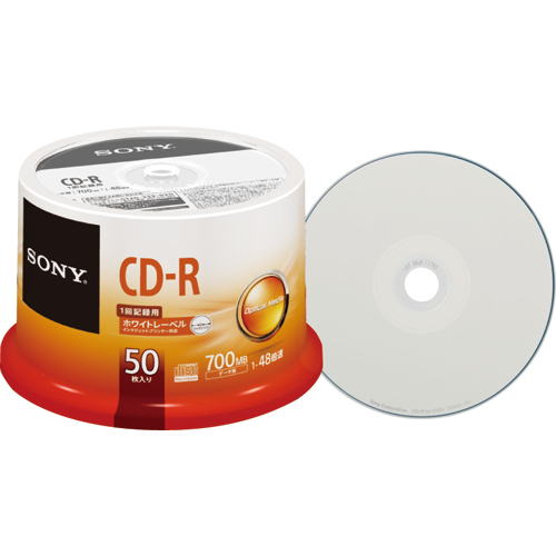 【クリックで詳細表示】ソニー データ用CD-R 700MB 48倍速 ホワイトワイドプリンタブル スピンドルケース 50CDQ80TPP 1パック(50枚) 50CDQ80TPP