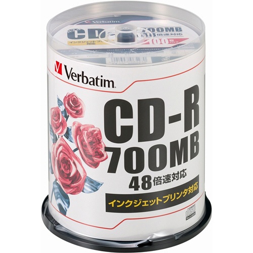 バーベイタム　データ用ＣＤ－Ｒ　７００ＭＢ　４８倍速　ホワイトプリンタブル　スピンドルケース　ＳＲ８０ＰＰ１００　１パック（１００枚）1