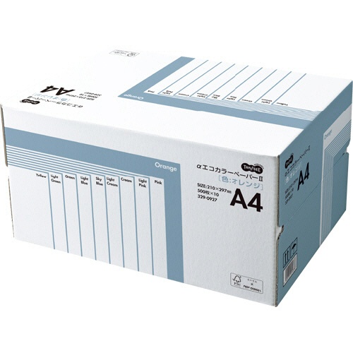 ＴＡＮＯＳＥＥ　αエコカラーペーパーII　Ａ４　オレンジ　業務用パック　１箱（５０００枚：５００枚×１０冊）1