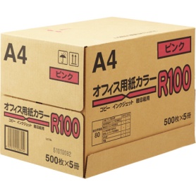 日本紙通商　オフィス用紙カラーＲ１００　Ａ４　ピンク　１箱（２５００枚：５００枚×５冊）