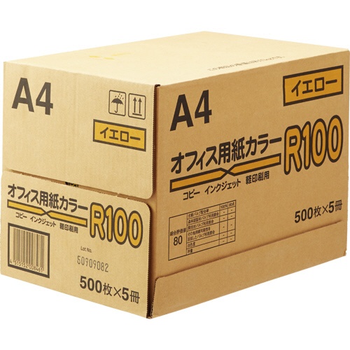 日本紙通商　オフィス用紙カラーＲ１００　Ａ４　イエロー　１箱（２５００枚：５００枚×５冊）1